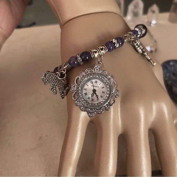 Luxury Amethyst Stada Wristwatch Charm Bracelet - Picture 7 of 8